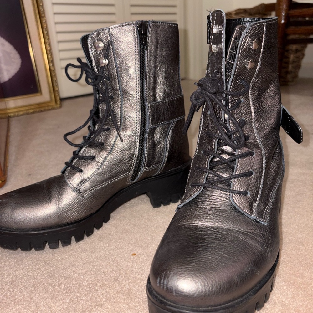 Chrome Chunky Lace-Up Combat Boots